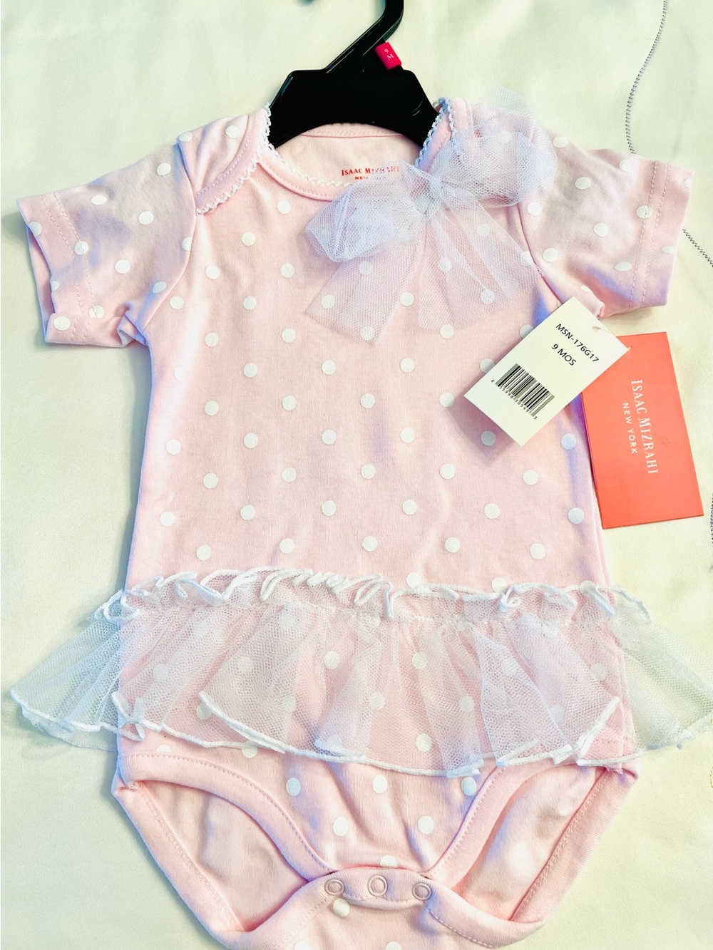 Isaac Mizrahi Pink and White Polka Dot Tulle Ruffle One-Piece